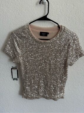 VICI Silver Sequin Short Sleeve Tee